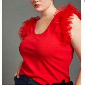 Anthropologie Dolan Red Tulle Sleeve Tank Top, XL